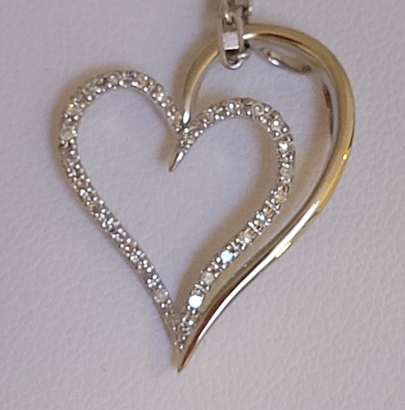 Jewelry - 14k Solid White Gold Heart within a Heart, Round Natural Diamonds!